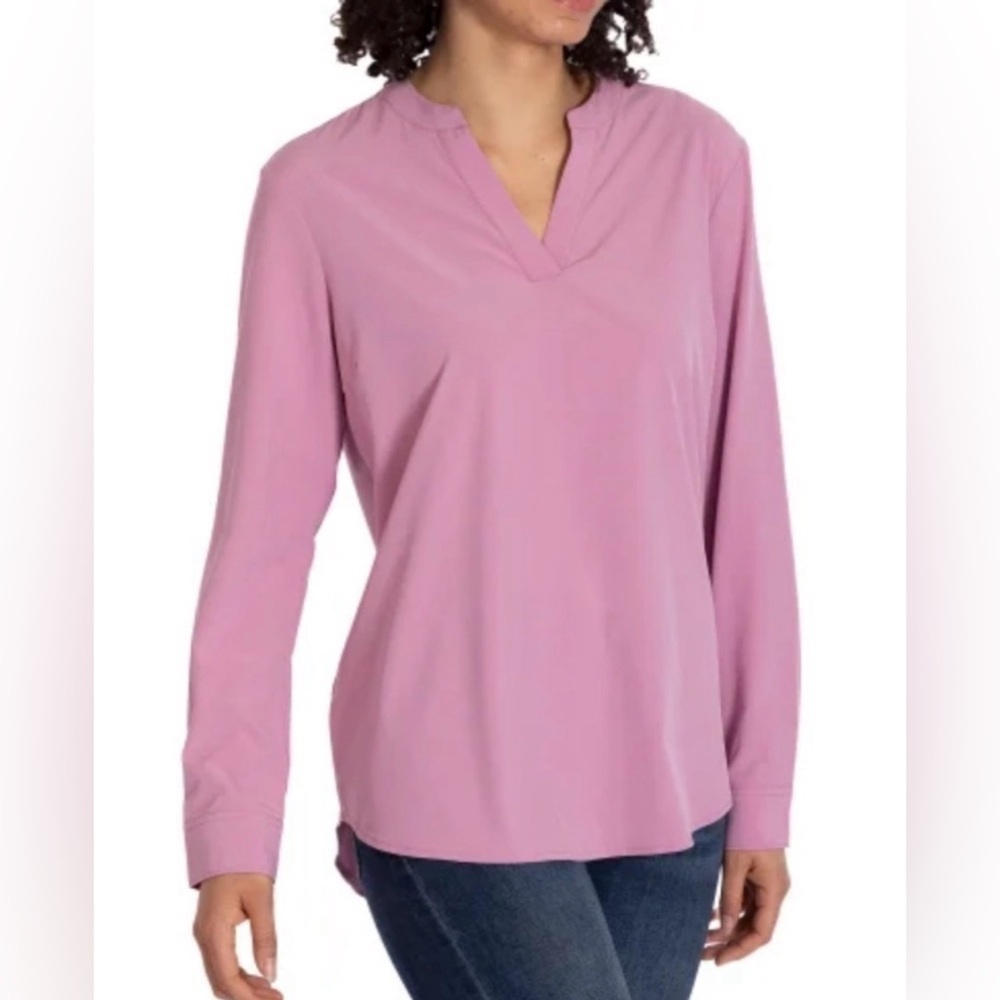 Women's Pink V-Neck Long Sleeve Top